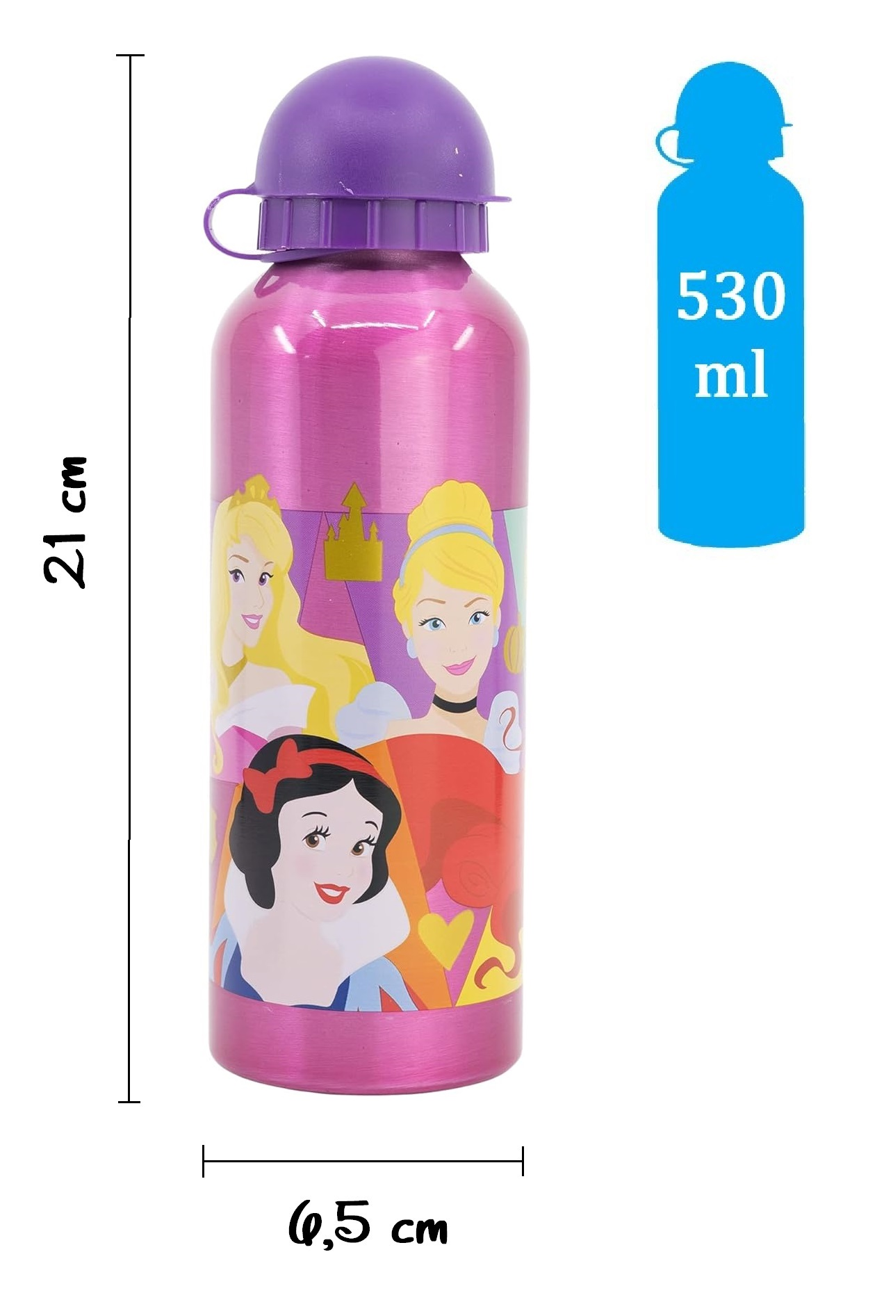 Borraccia in Alluminio Principesse DISNEY con Beccuccio e Coperchio 530 Ml - 51260