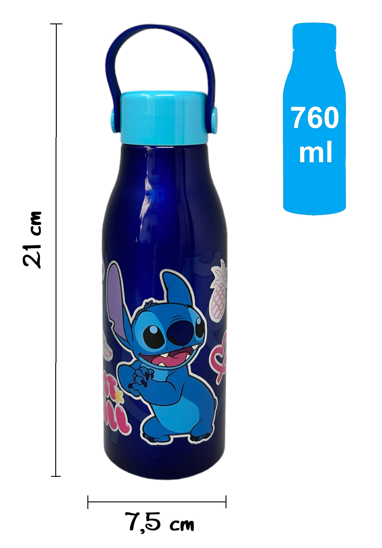 Borraccia in Alluminio Stitch DISNEY Tappo con Manico in Silicone 760 Ml - 75061