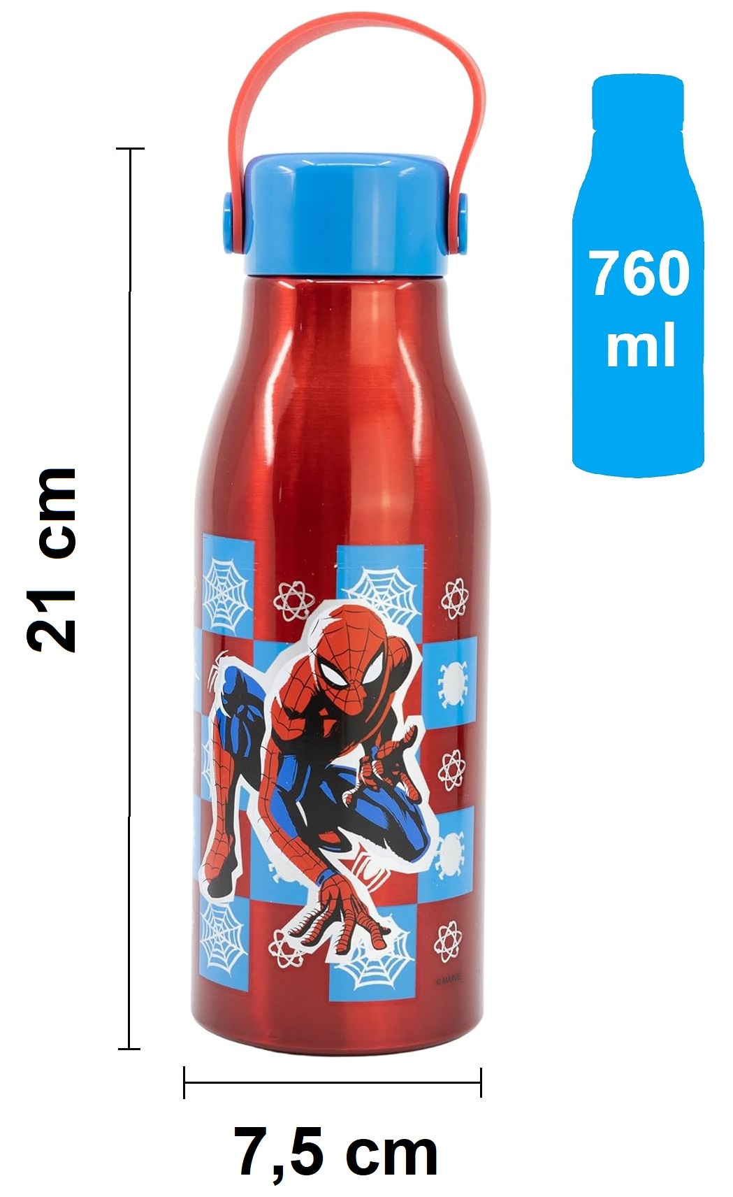 Borraccia in Alluminio Spiderman MARVEL Tappo con Manico in Silicone 760 Ml - 74761