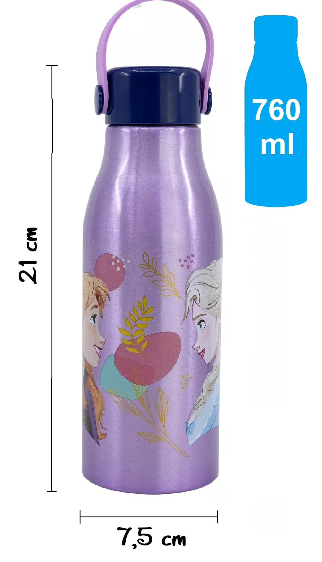 Borraccia in Alluminio Frozen DISNEY Tappo con Manico in Silicone 760 Ml - 74261