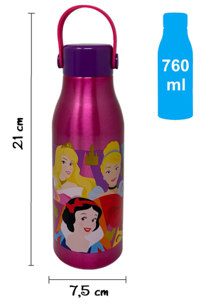Borraccia in Alluminio Principesse DISNEY Tappo con Manico in Silicone 760 Ml - 51261