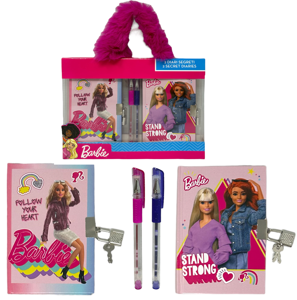 Set 2 Diari Segreti con Lucchetto Barbie Mattel+ 2 Penne Gel in Confezione Regalo - Br0754