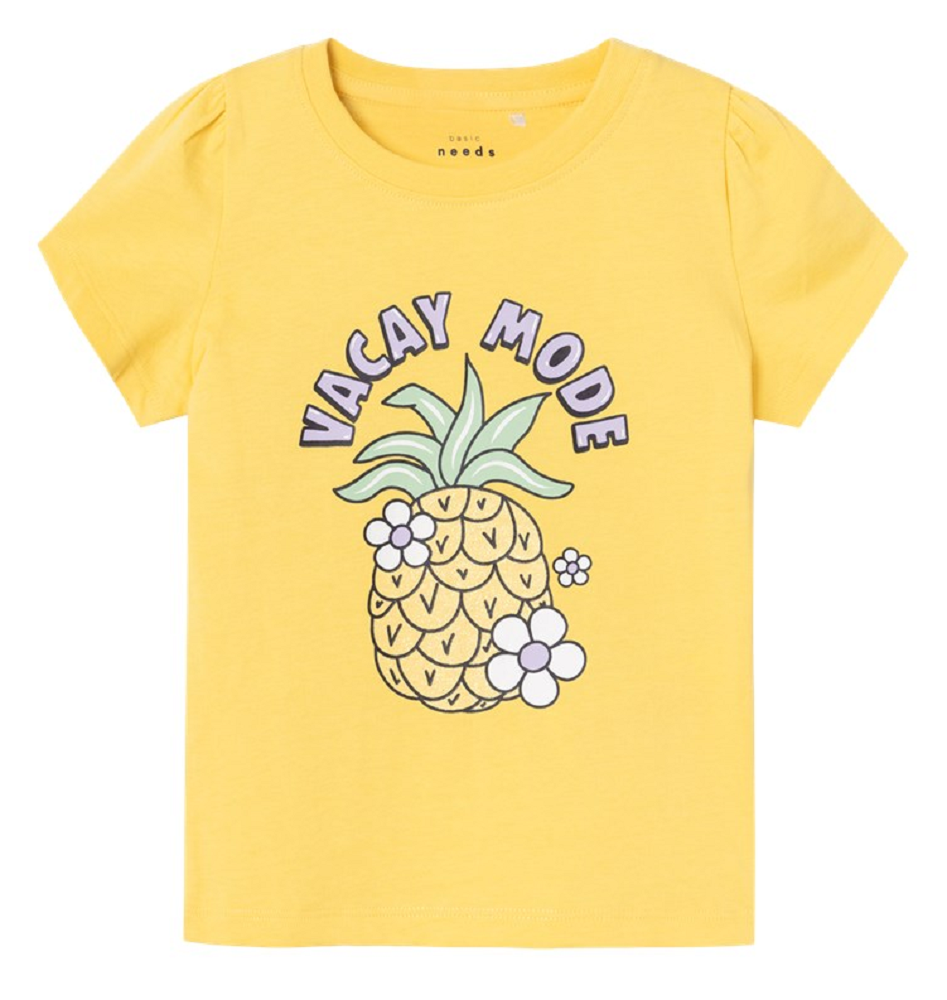 T-Shirt M.c. Stampa Ananas Maglietta Bambina 100%co - 13228146giallo