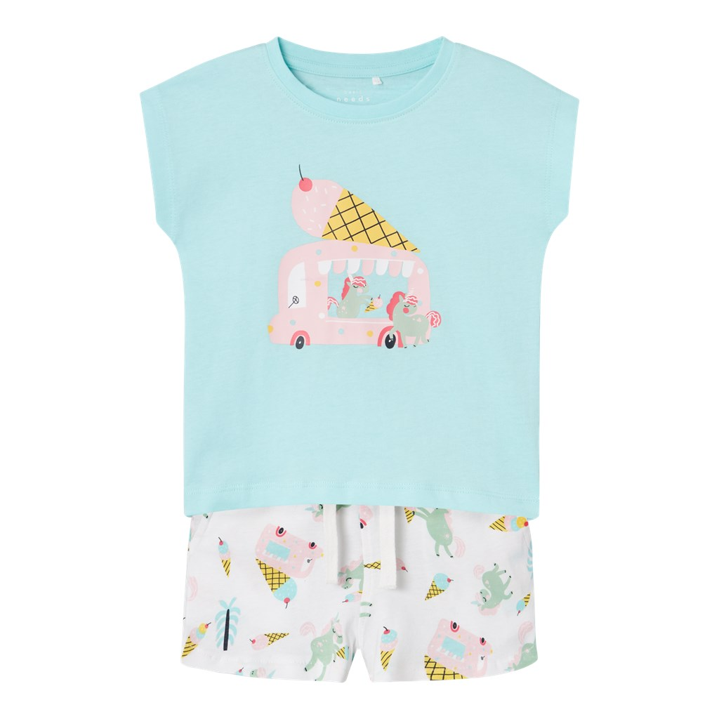 Completo T-Shirt e Pantaloncini Short Bambina 100% Co - 13228173azzurro