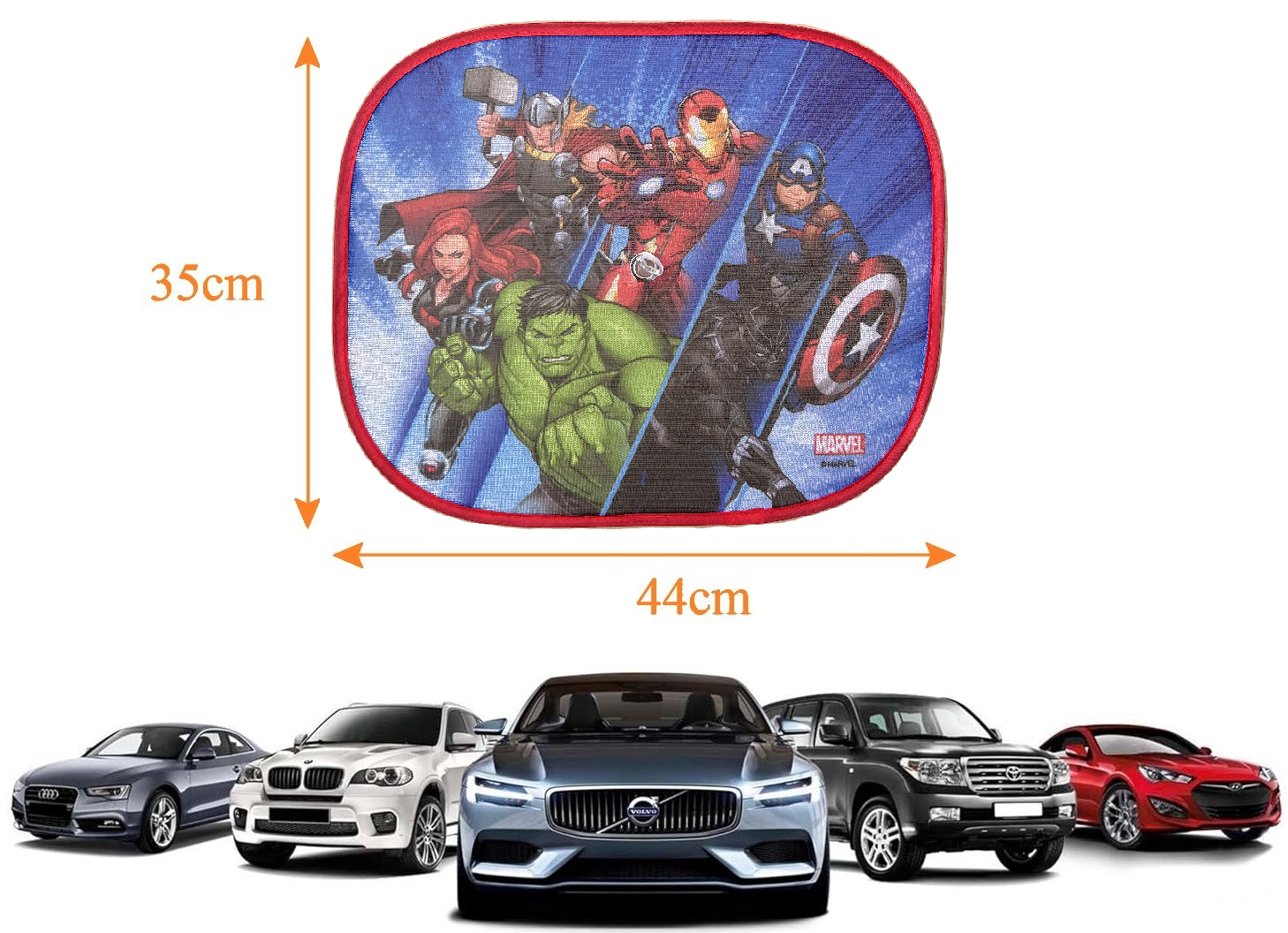 Tendine Parasole Laterali Avengers MARVEL Coppia di Tendine per Auto 44 X 35 CM Protezione Raggi Uv - 35780