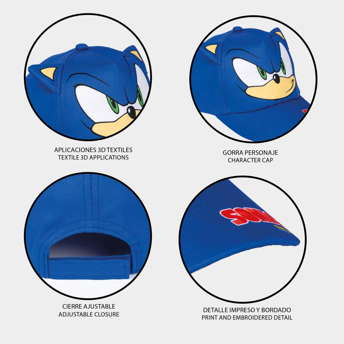 Cappello Sonic Berretto Estivo con Visiera Applicazioni Regolabile Bambino 53 CM - 0130