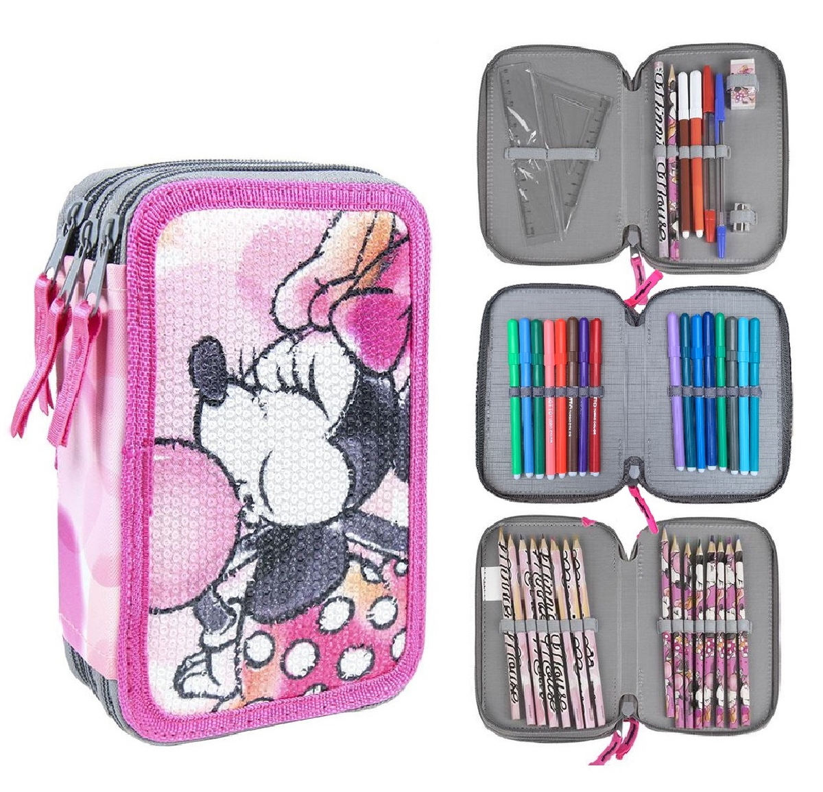 Astuccio Scuola Minnie Mouse DISNEY Multiscomparto 3 Zip Portacolori Giotto - 3062