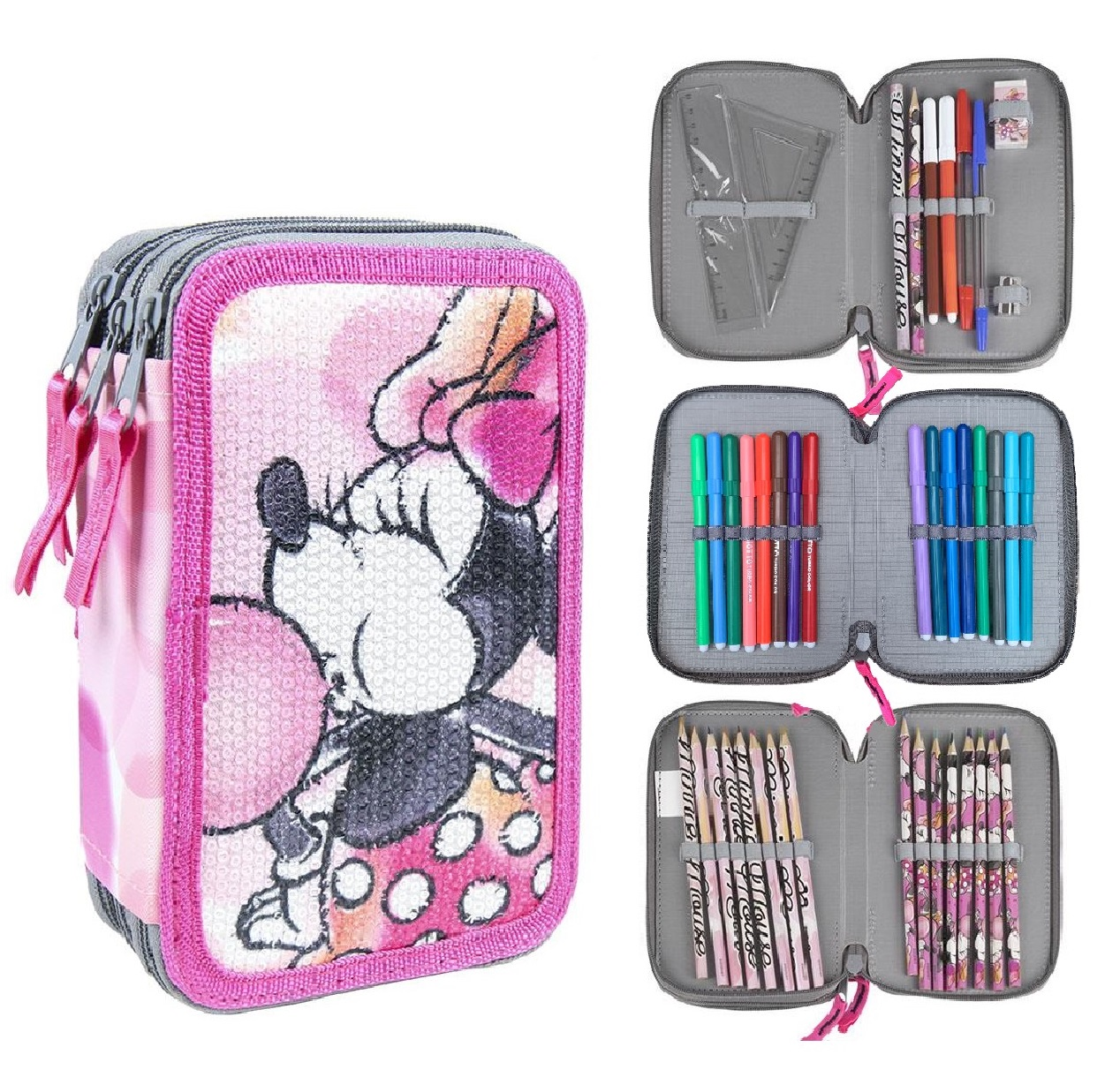 Astuccio Scuola Minnie Mouse DISNEY Multiscomparto 3 Zip Portacolori Giotto - 3062
