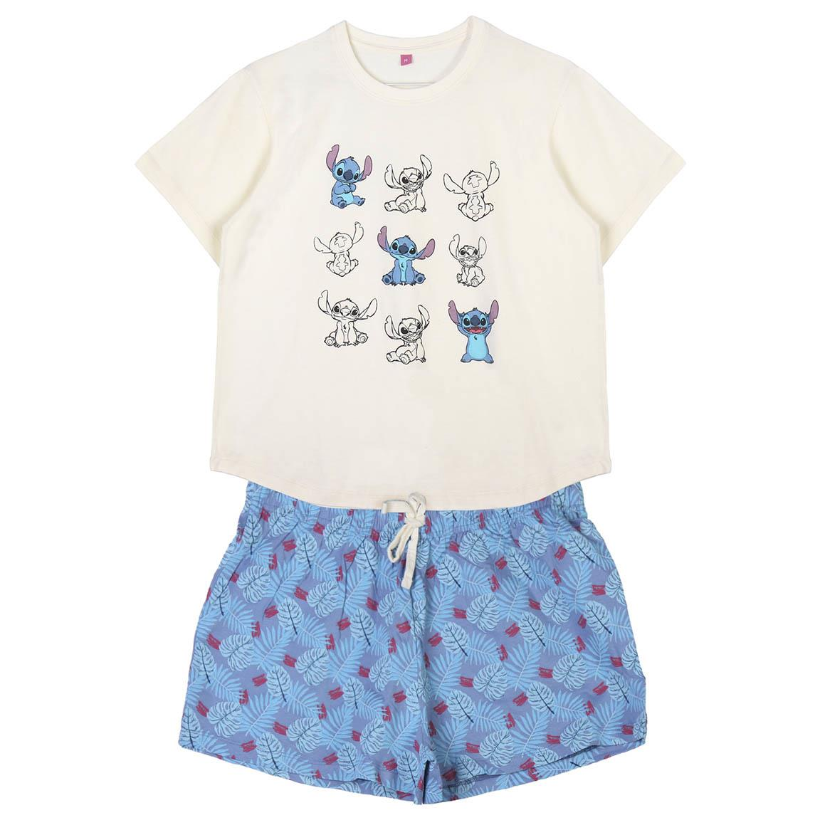 Pigiama Estivo Stitch DISNEY T-Shirt Shorts 100% Cotone per Adulti - 9280
