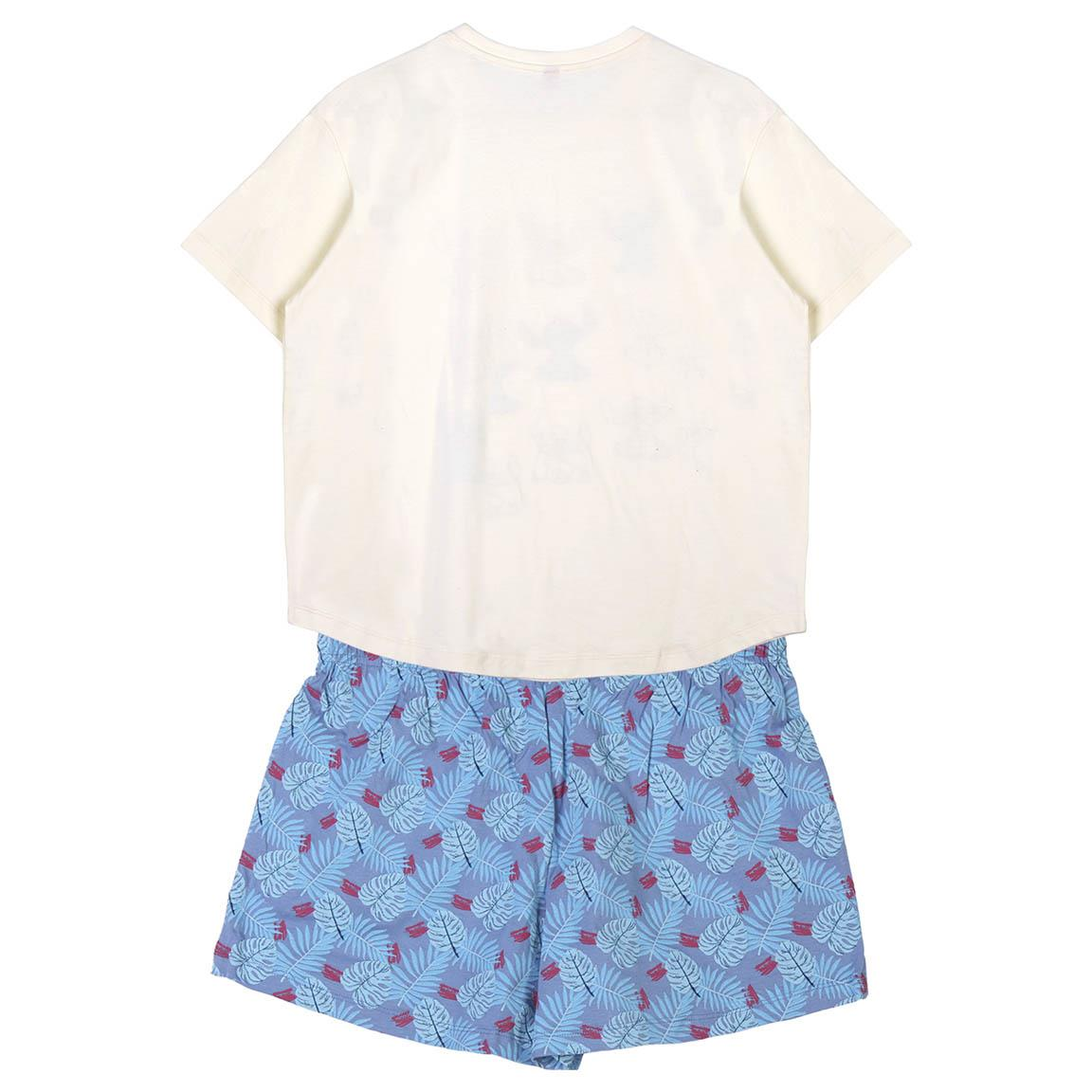 Pigiama Estivo Stitch DISNEY T-Shirt Shorts 100% Cotone per Adulti - 9280
