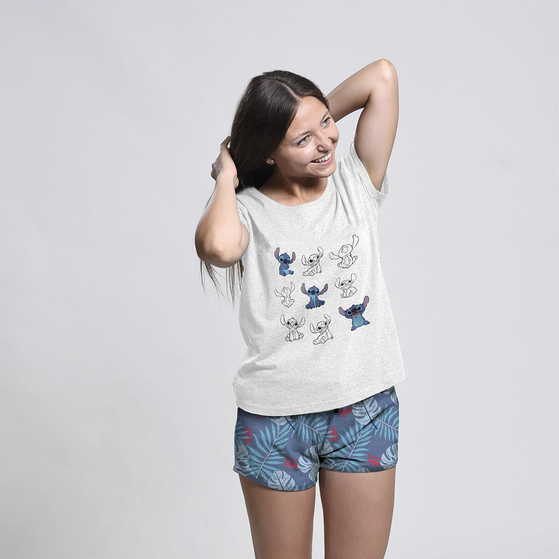 Pigiama Estivo Stitch DISNEY T-Shirt Shorts 100% Cotone per Adulti - 9280