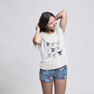 Pigiama Estivo Stitch DISNEY T-Shirt Shorts 100% Cotone per Adulti - 9280