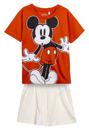 Pigiama Estivo Topolino DISNEY T-Shirt Short 100% Cotone per Bambini- 1329rosso