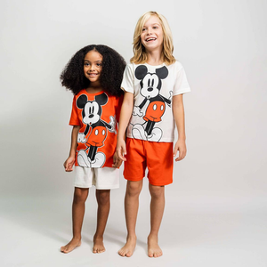 Pigiama Estivo Topolino DISNEY T-Shirt Short 100% Cotone per Bambini- 1329bianco