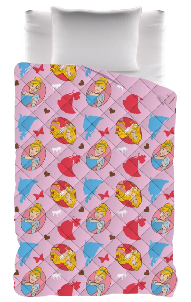 Trapuntino Principesse DISNEY Coperta Copriletto Trapuntato 100 Gsm Letto Singolo 170x250 CM - Pri-1376