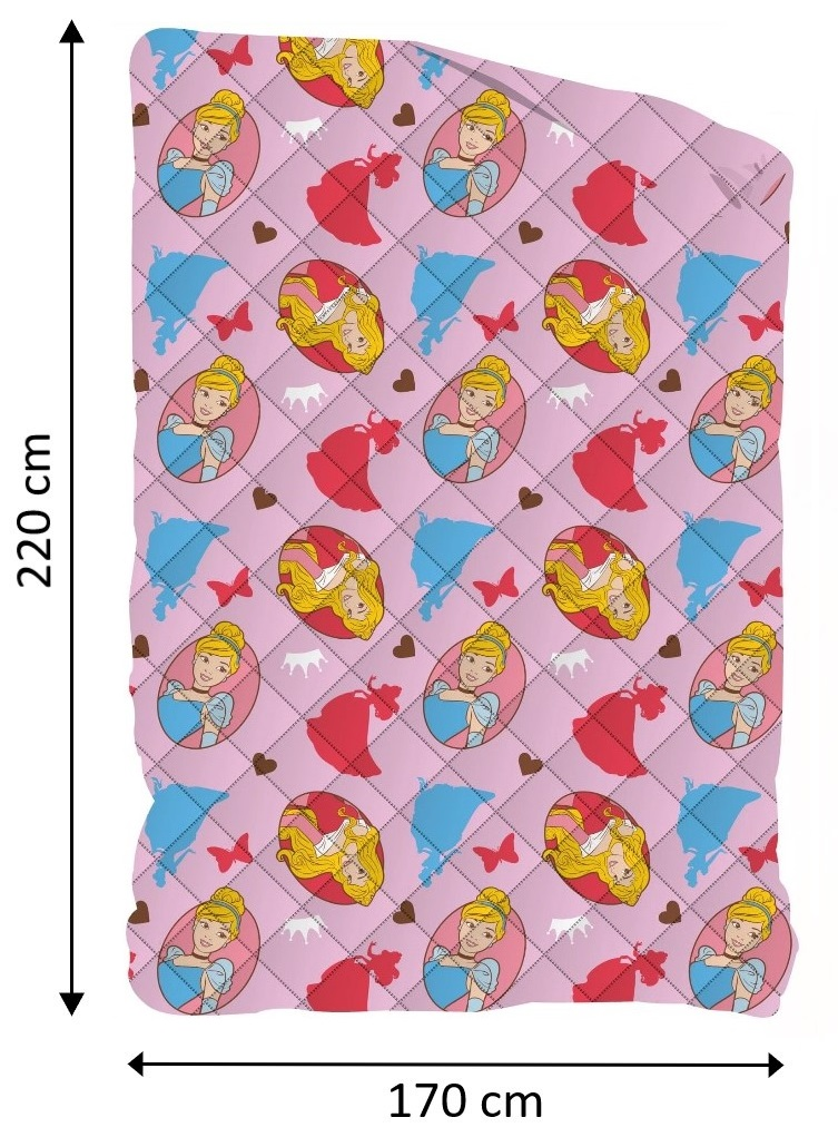 Trapuntino Principesse DISNEY Coperta Copriletto Trapuntato 100 Gsm Letto Singolo 170x250 CM - Pri-1376