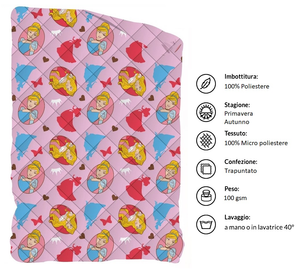 Trapuntino Principesse DISNEY Coperta Copriletto Trapuntato 100 Gsm Letto Singolo 170x250 CM - Pri-1376