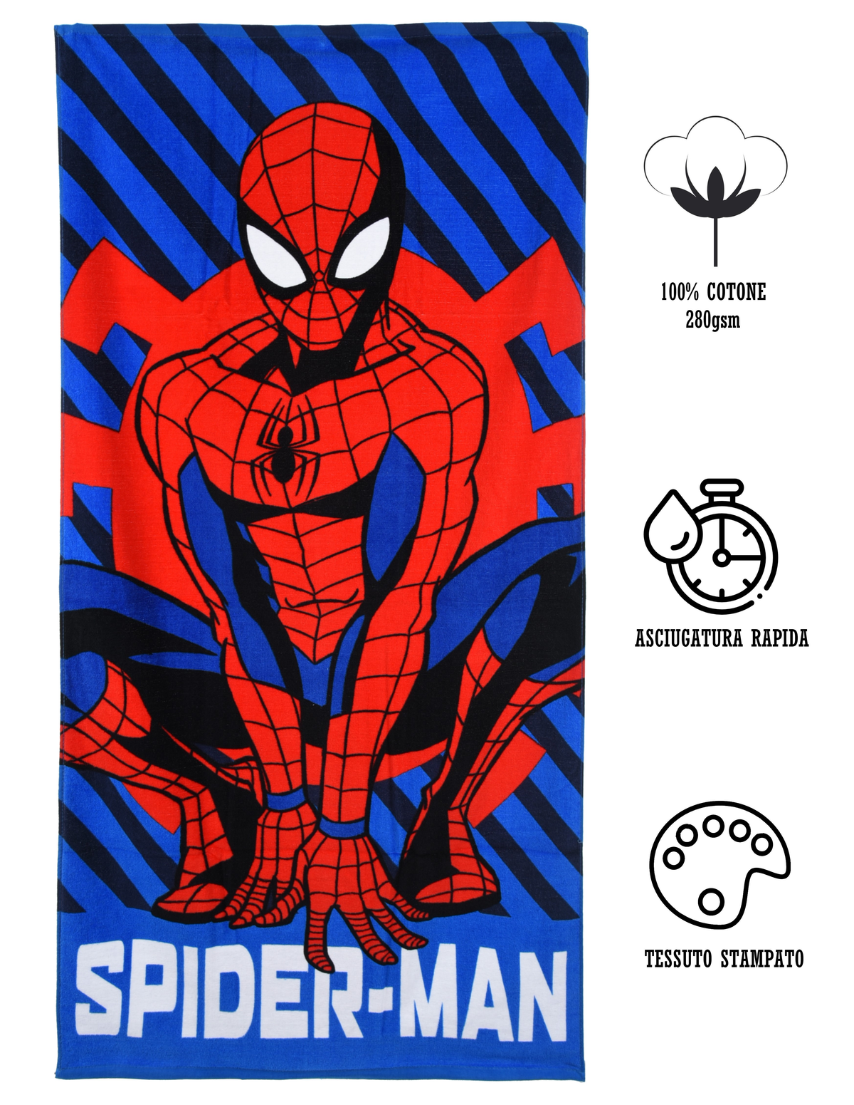 Telo Mare Spiderman MARVEL Asciugamano per Bambini in Cotone CM 140x70 - Ex1976