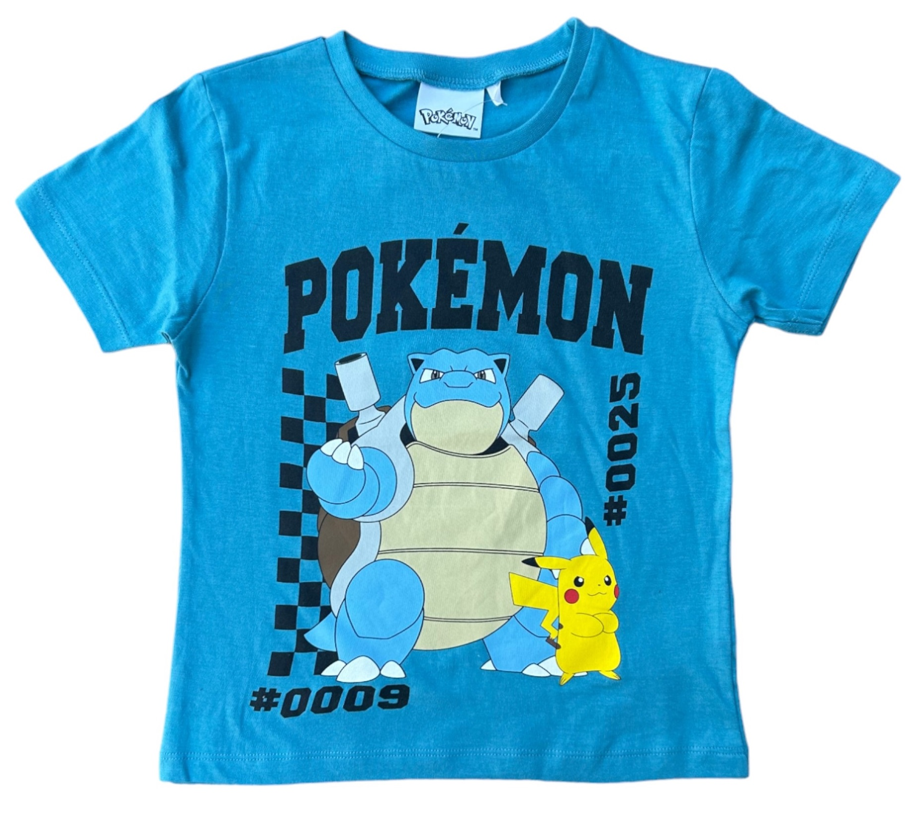 T-Shirt M.c. Pokémon Pikachu e Blastoise Maglietta Bambino 100% Cotone - Ex60265