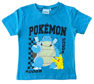 T-Shirt M.c. Pokémon Pikachu e Blastoise Maglietta Bambino 100% Cotone - Ex60265