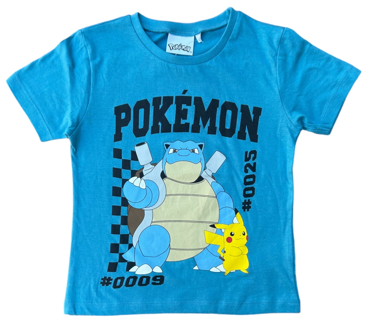 T-Shirt M.c. Pokémon Pikachu e Blastoise Maglietta Bambino 100% Cotone - Ex60265