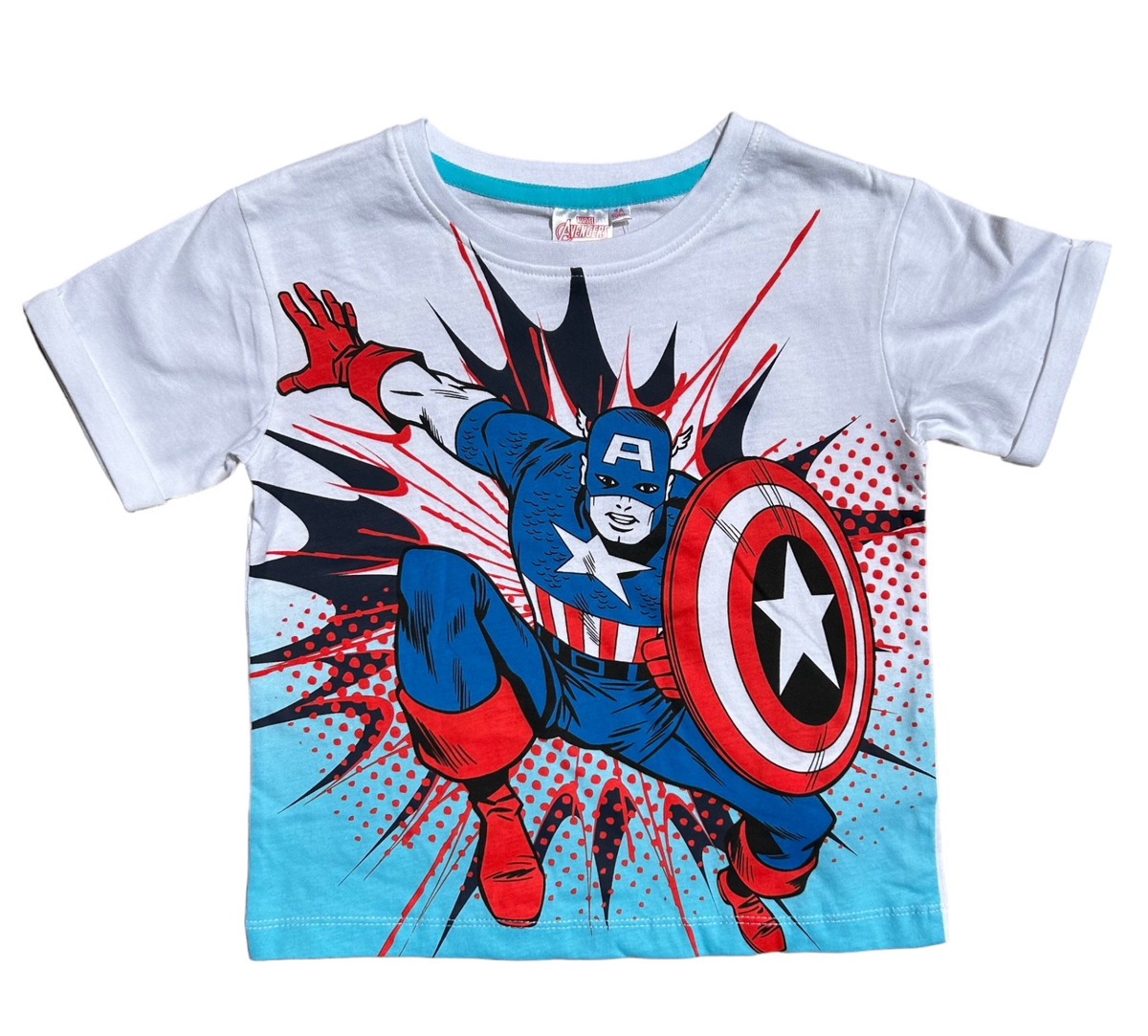 T-Shirt M.c. Capitan America Avengers MARVEL Maglietta Bambino 100% Cotone - Ex1109bianco