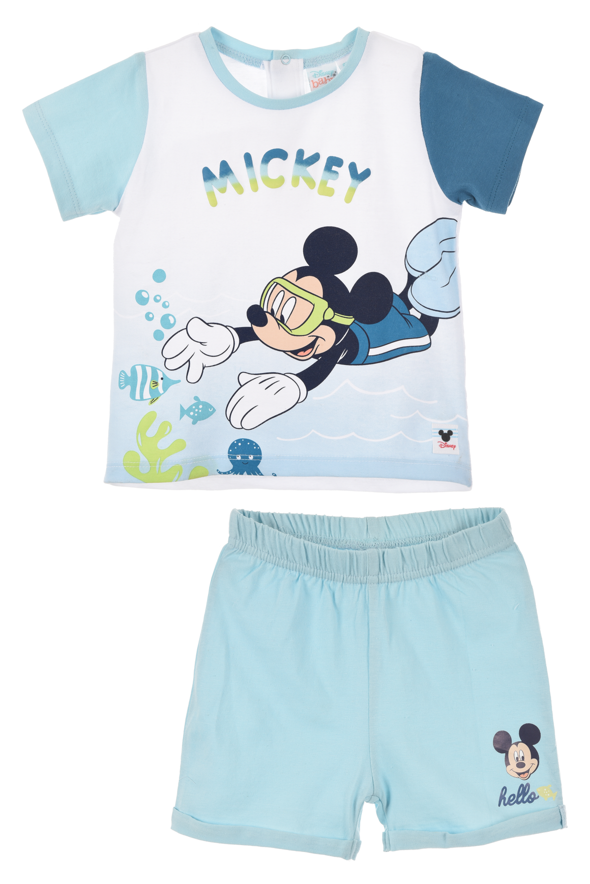 Completo Short + T-Shirt Topolino DISNEY Neonato 100% Cotone - Ex0032azzurro