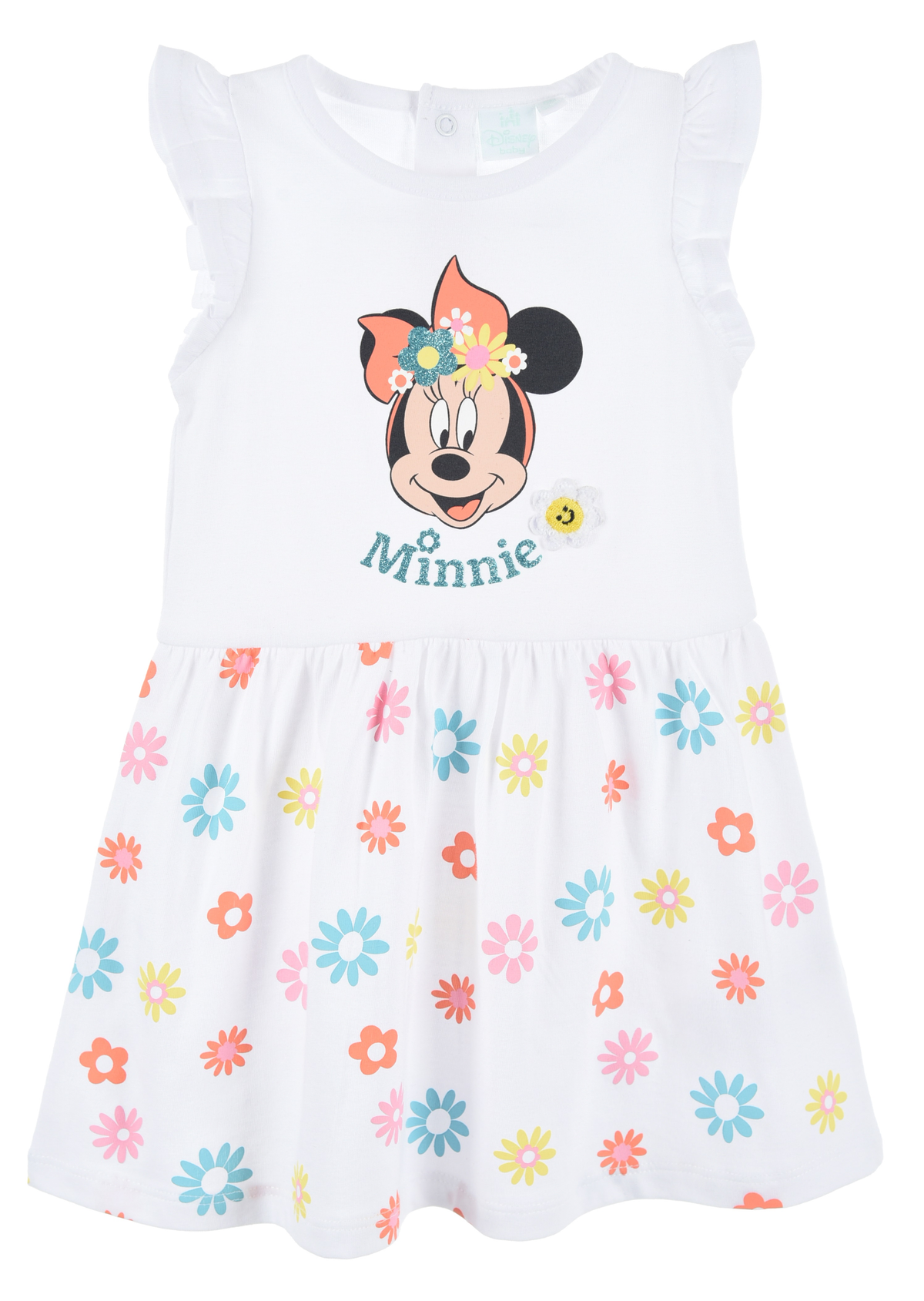 Scamiciata Minnie DISNEY Abito Vestito 100% Cotone Bambina - Ex0007bianco