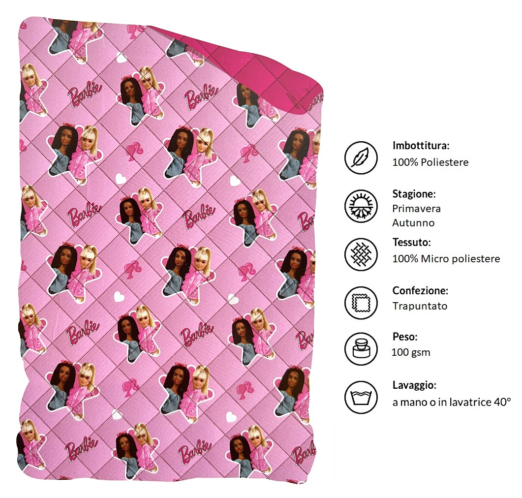 Trapuntino Barbie Coperta Copriletto Trapuntato 100 Gsm Letto Singolo 170x250 CM - Bar-1378