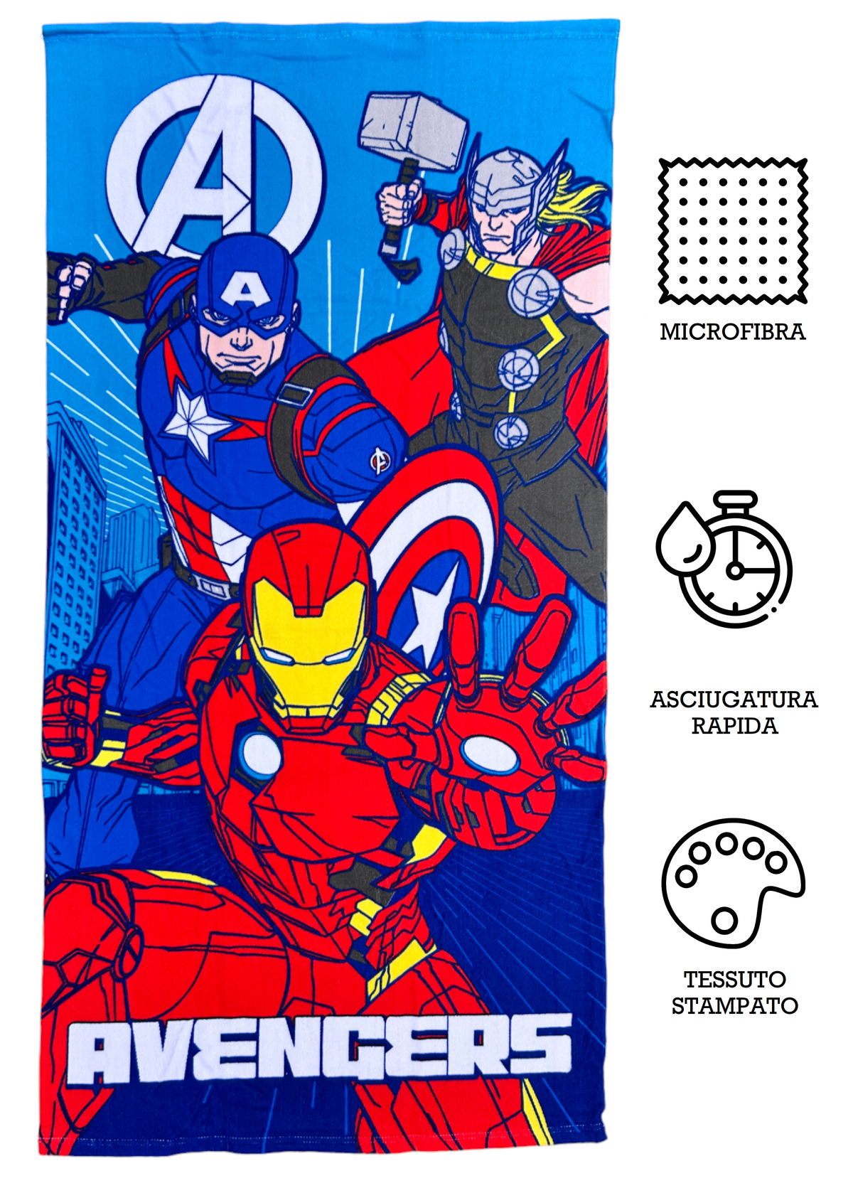 Telo Mare Avengers MARVEL Asciugamano per Bambini in Microfibra CM 140x70 - Ave1402
