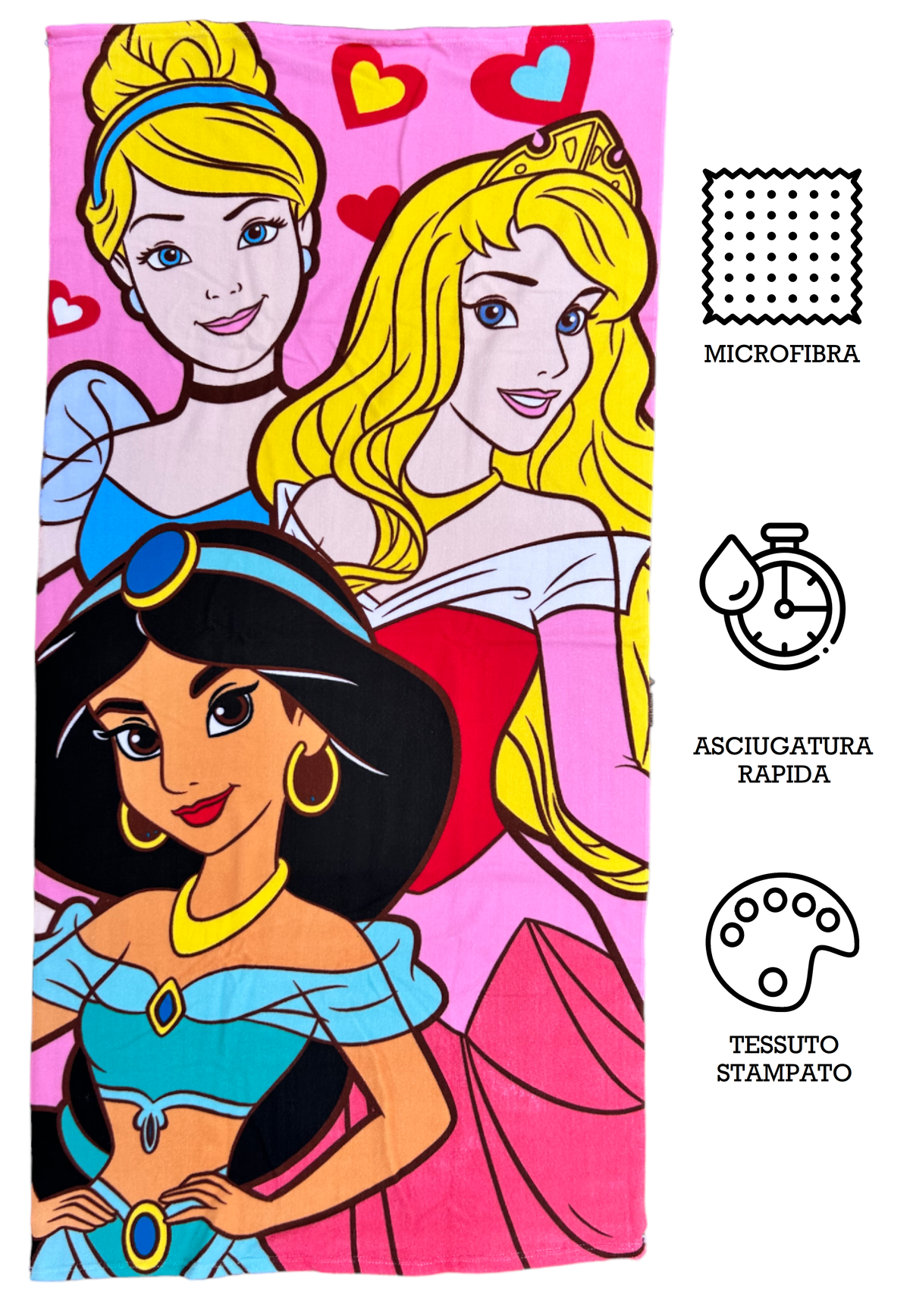 Telo Mare Principesse DISNEY Asciugamano per Bambini in Microfibra CM 140x70 - Pri1401