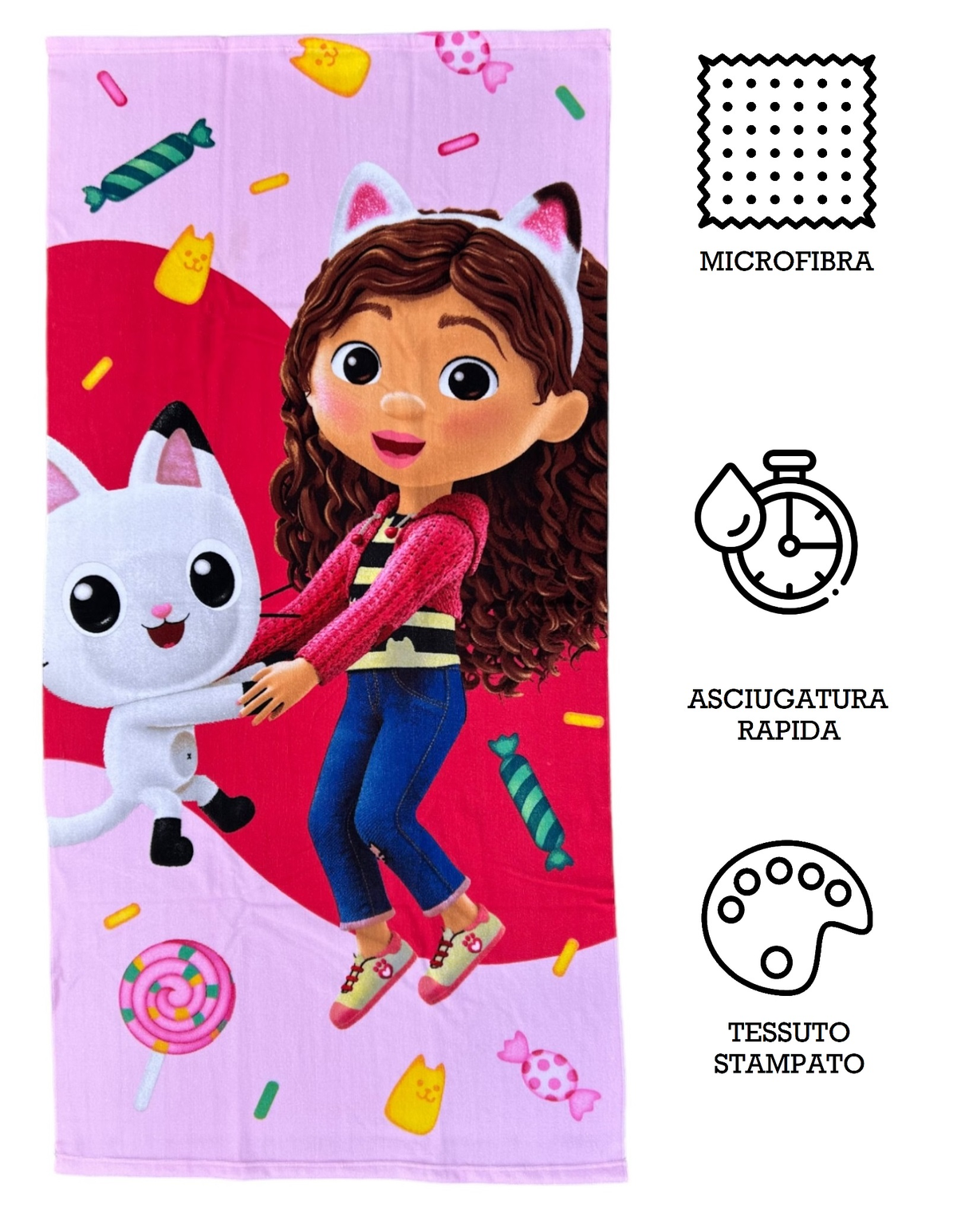 Telo Mare Gabby's Dollhouse Asciugamano per Bambini in Microfibra CM 140x70 - Gabby1440