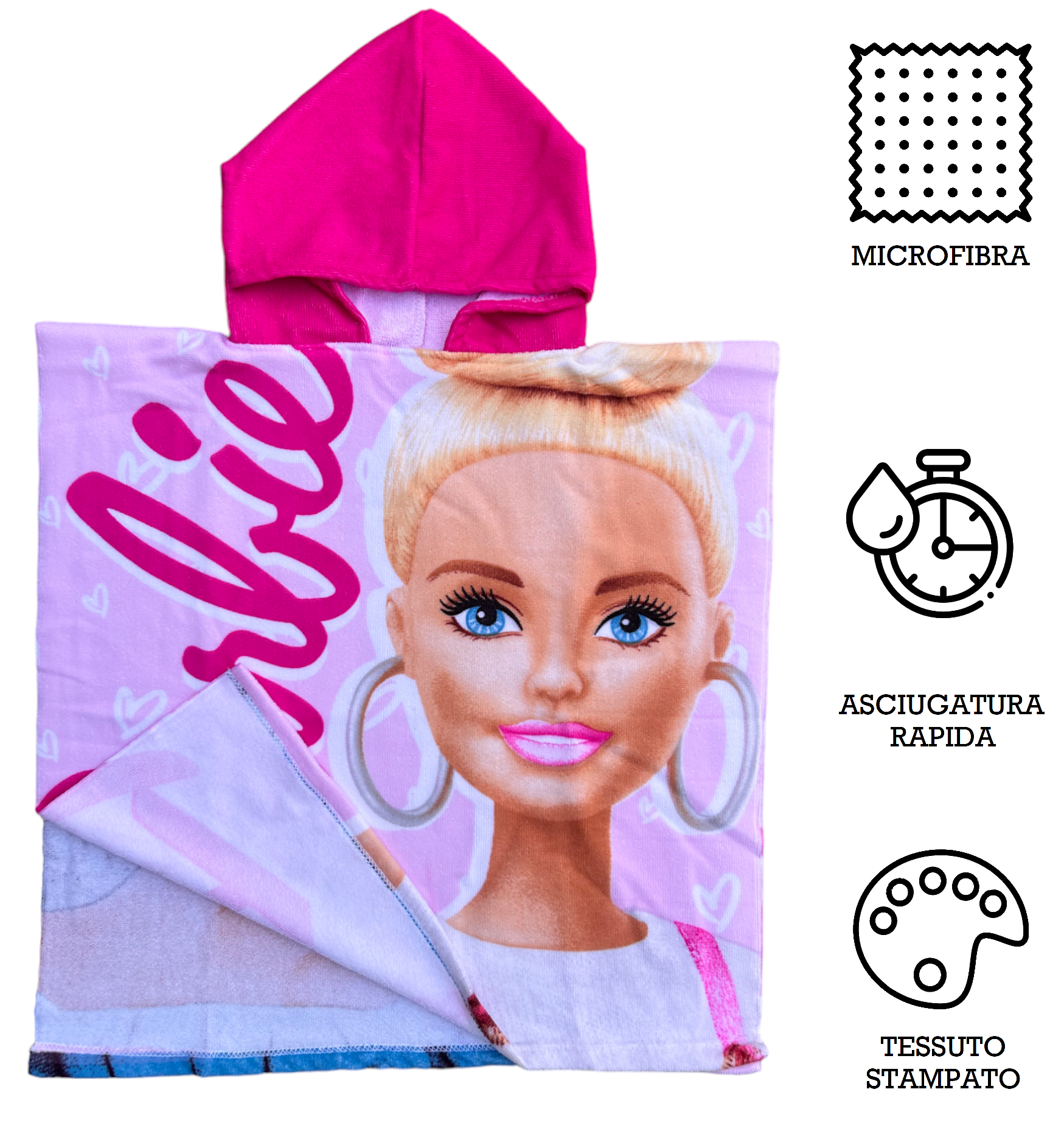 Poncho Mare Barbie 110 X 55 CM Accappatoio per Bambini 100% Pl - Bar1164