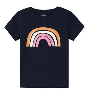 T-Shirt M.c. Stampa Arcobaleno Maglietta Bambina 100%co - 13226039blu