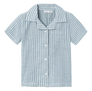 Camicia Maniche Corte Misto Lino Bambino - 13229475celeste