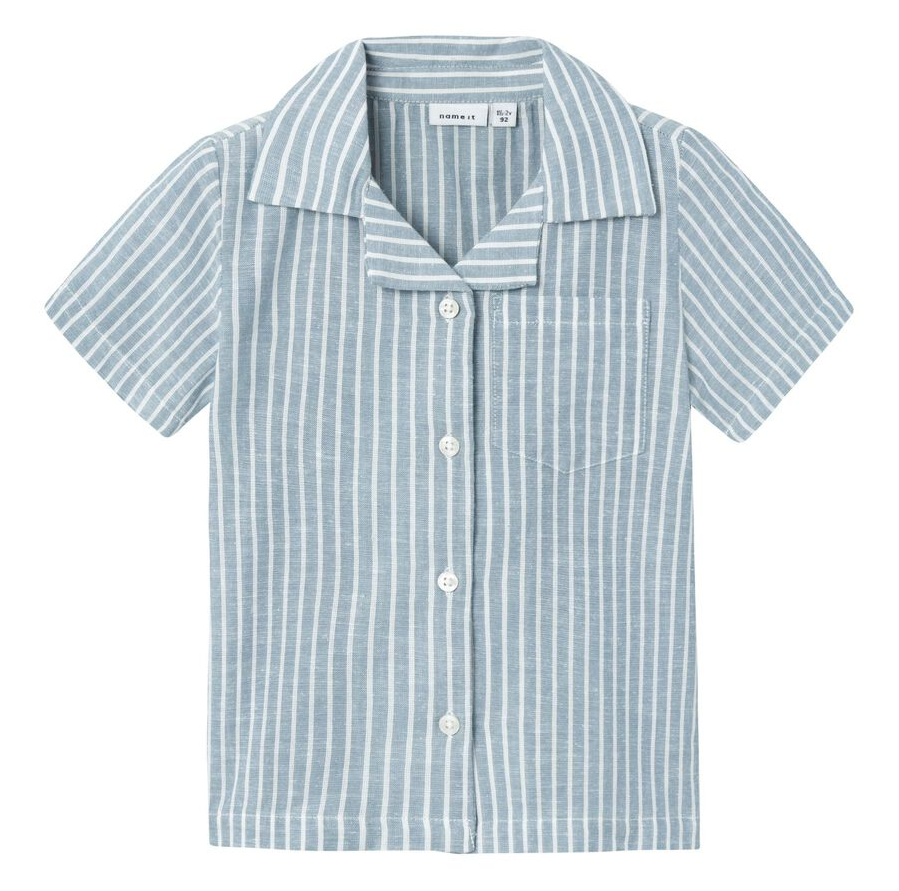 Camicia Maniche Corte Misto Lino Bambino - 13229475celeste