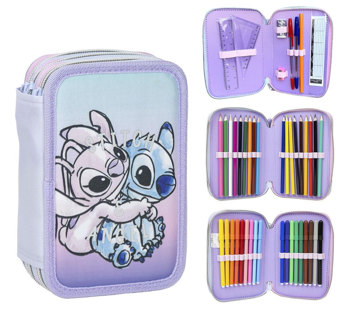 Astuccio Scuola Stitch e Angel DISNEY Multiscomparto 3 Zip Portacolori Giotto - 1153
