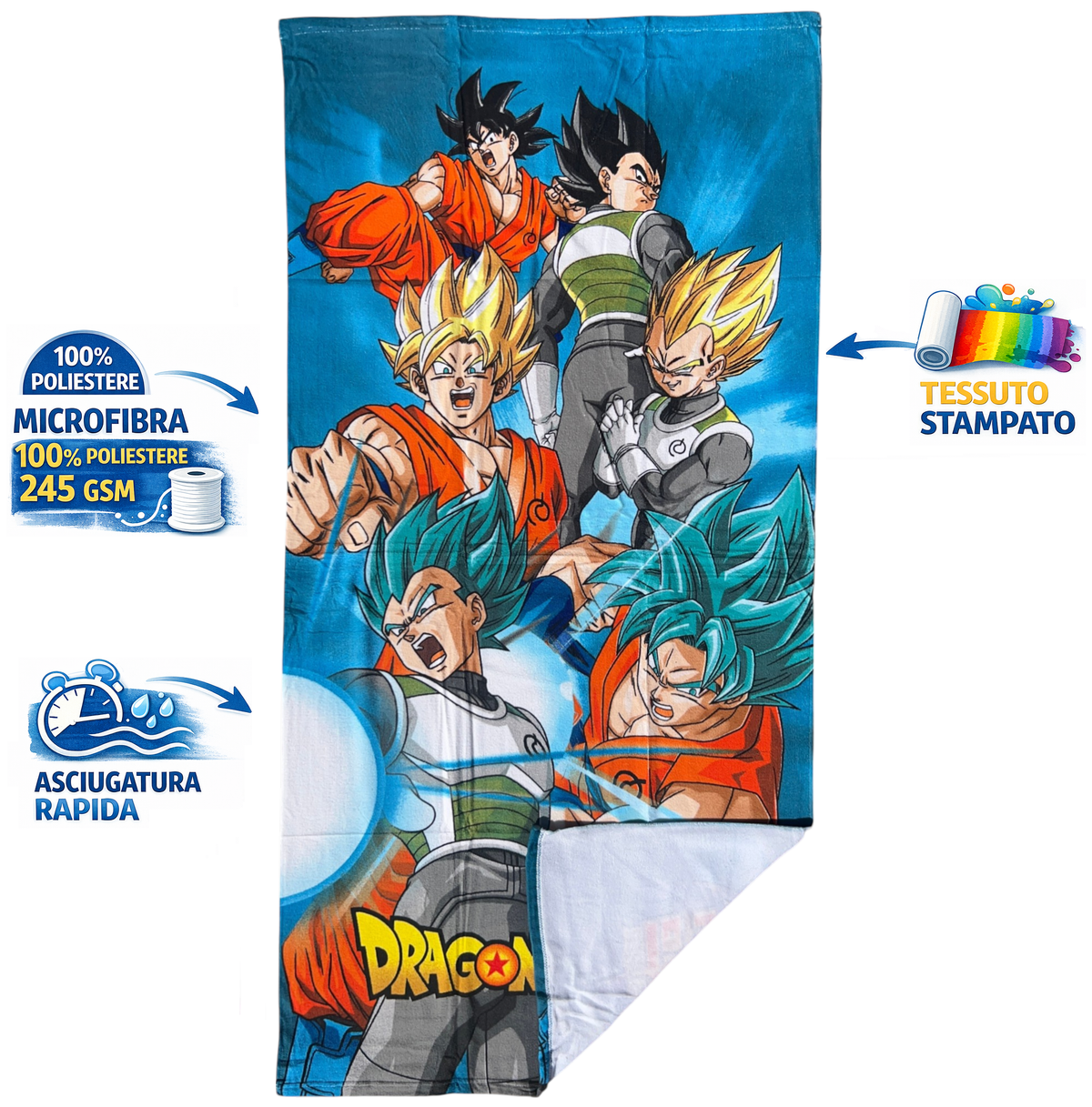 Telo Mare Dragon Ball Super Asciugamano per Bambini in Microfibra CM 140x70 - Db24-003