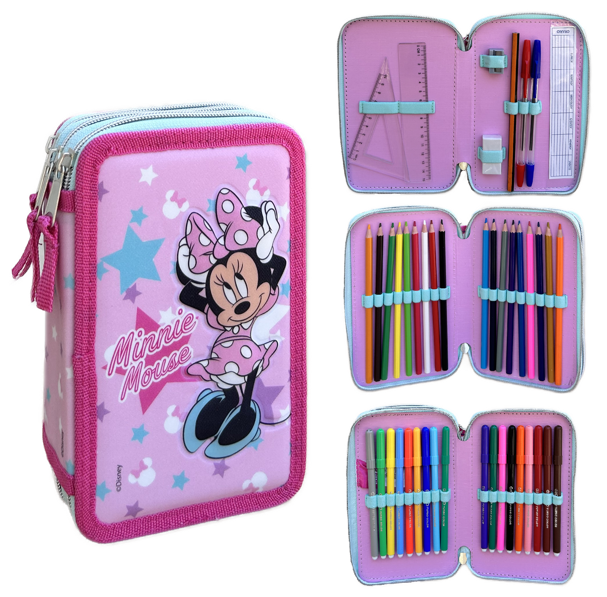 Astuccio Scuola 3d Minnie DISNEY Multiscomparto 3 Zip Portacolori Pennarelli Giotto - Min0972