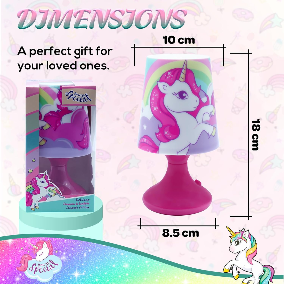 Luce Lampada Unicorno Comodino a Batterie Confezione Regalo - Kl11488