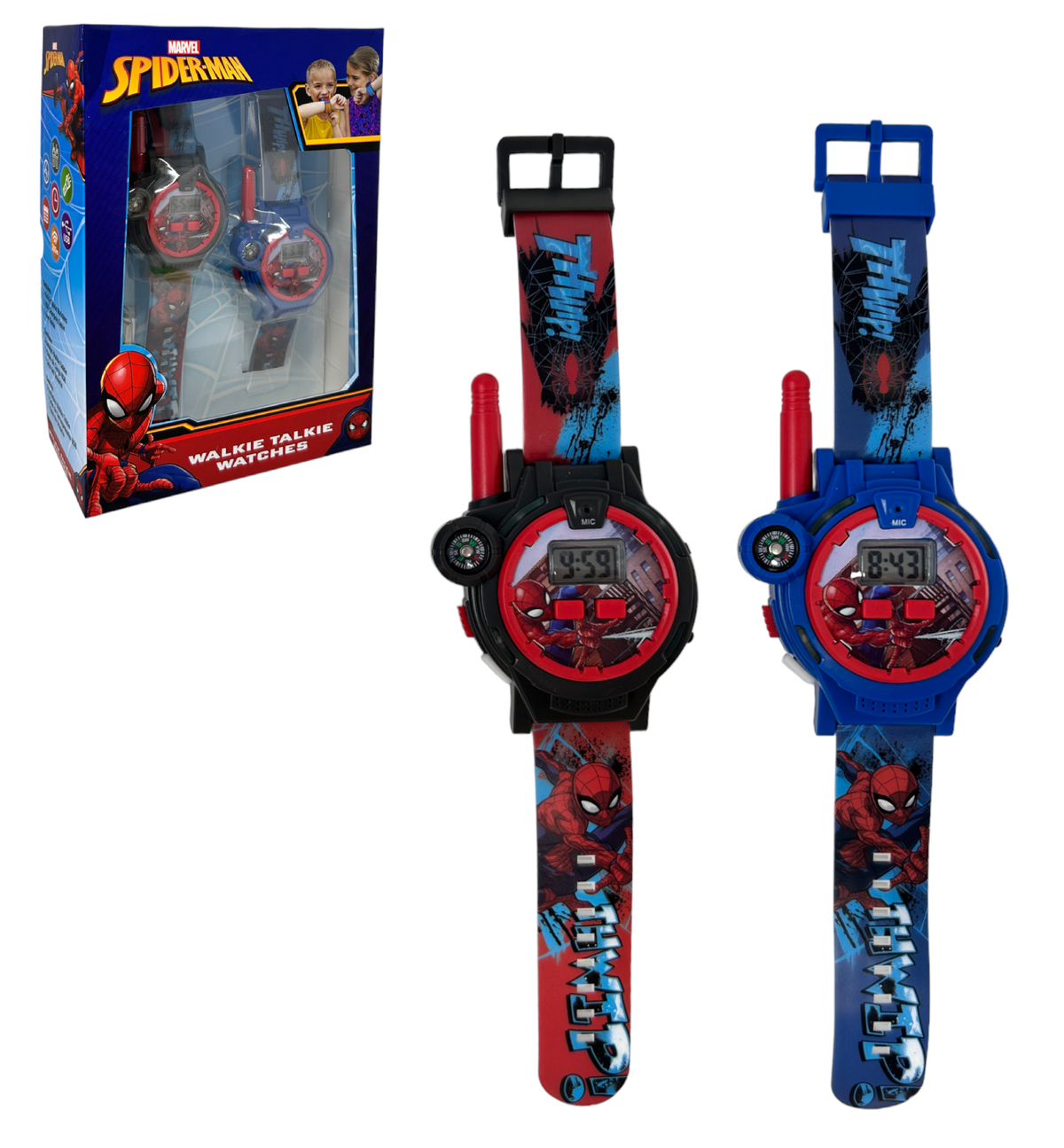 Orologio Walkie Talkie Spiderman MARVEL 2 Pezzi Multifunzione Radiotrasmittenti Torcia Bussola