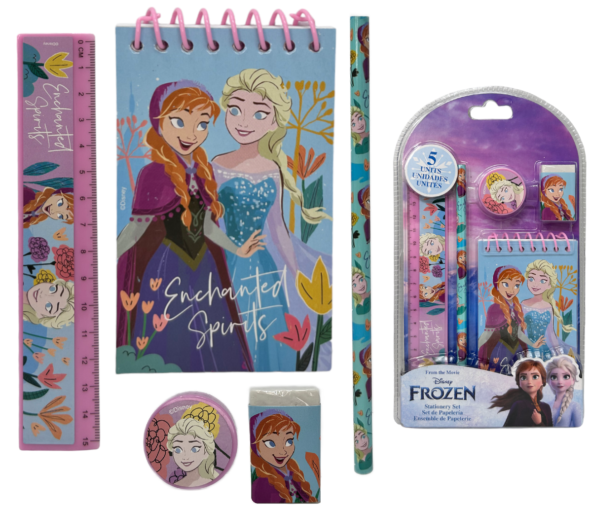 Set Cancelleria Frozen DISNEY 5 Pezzi Block Notes Matita Gomma Temperamatite e Righello - Fr50020