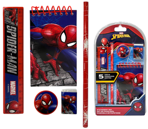 Set Cancelleria Spiderman MARVEL 5 Pezzi Block Notes Matita Gomma Temperamatite e Righello - Sp50017