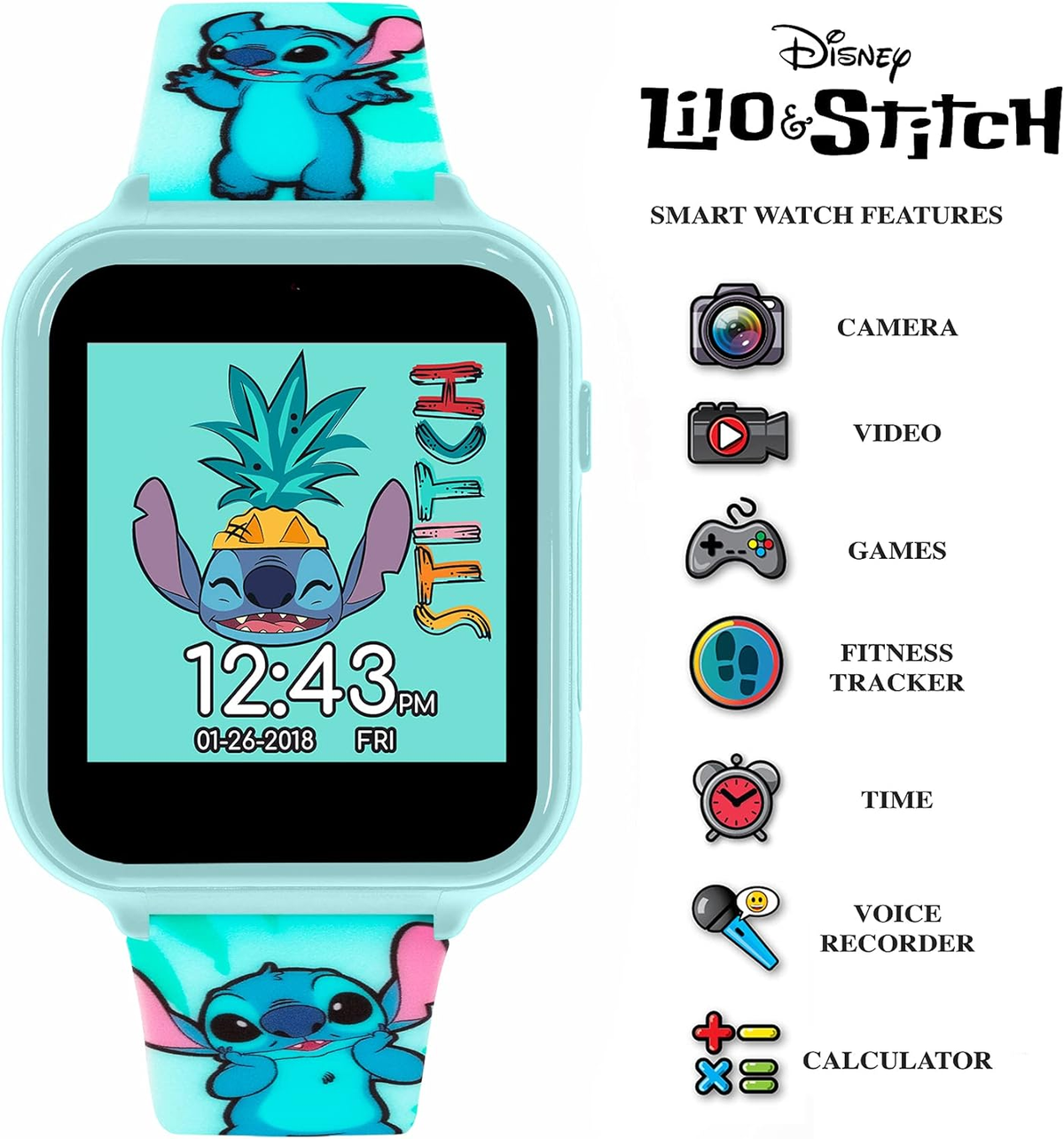 Orologio Interattivo Stitch DISNEY Smartwatch Gioco Multifunzione con USB - Las4027
