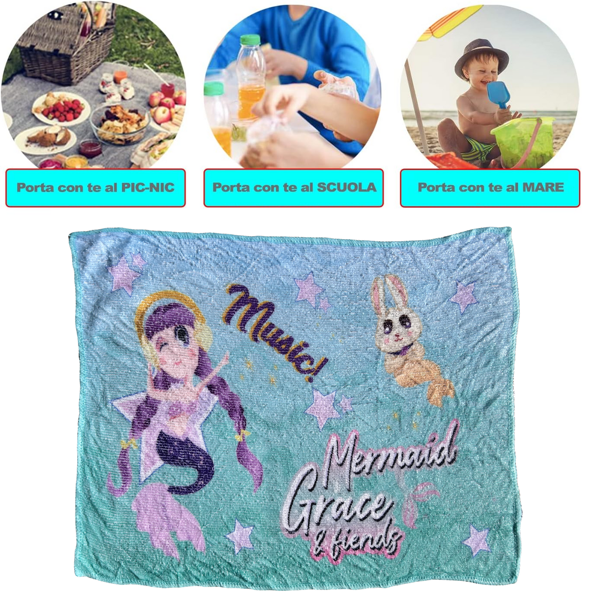 Tovaglietta Magica Sirene in Tessuto da Colazione Pranzo Cm.40x30 - Con0864-B