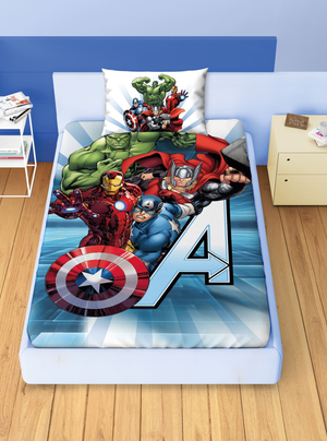 Completo Lenzuola 3 Pezzi Avengers MARVEL per Letto una Piazza e Mezza Lenzuola in 100% Cotone