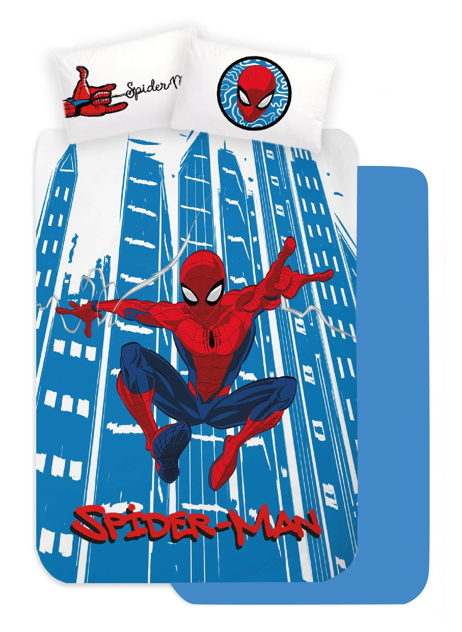 Completo Lenzuola 3 Pezzi Spiderman MARVEL per Letto una Piazza e Mezza Lenzuola in 100% Cotone