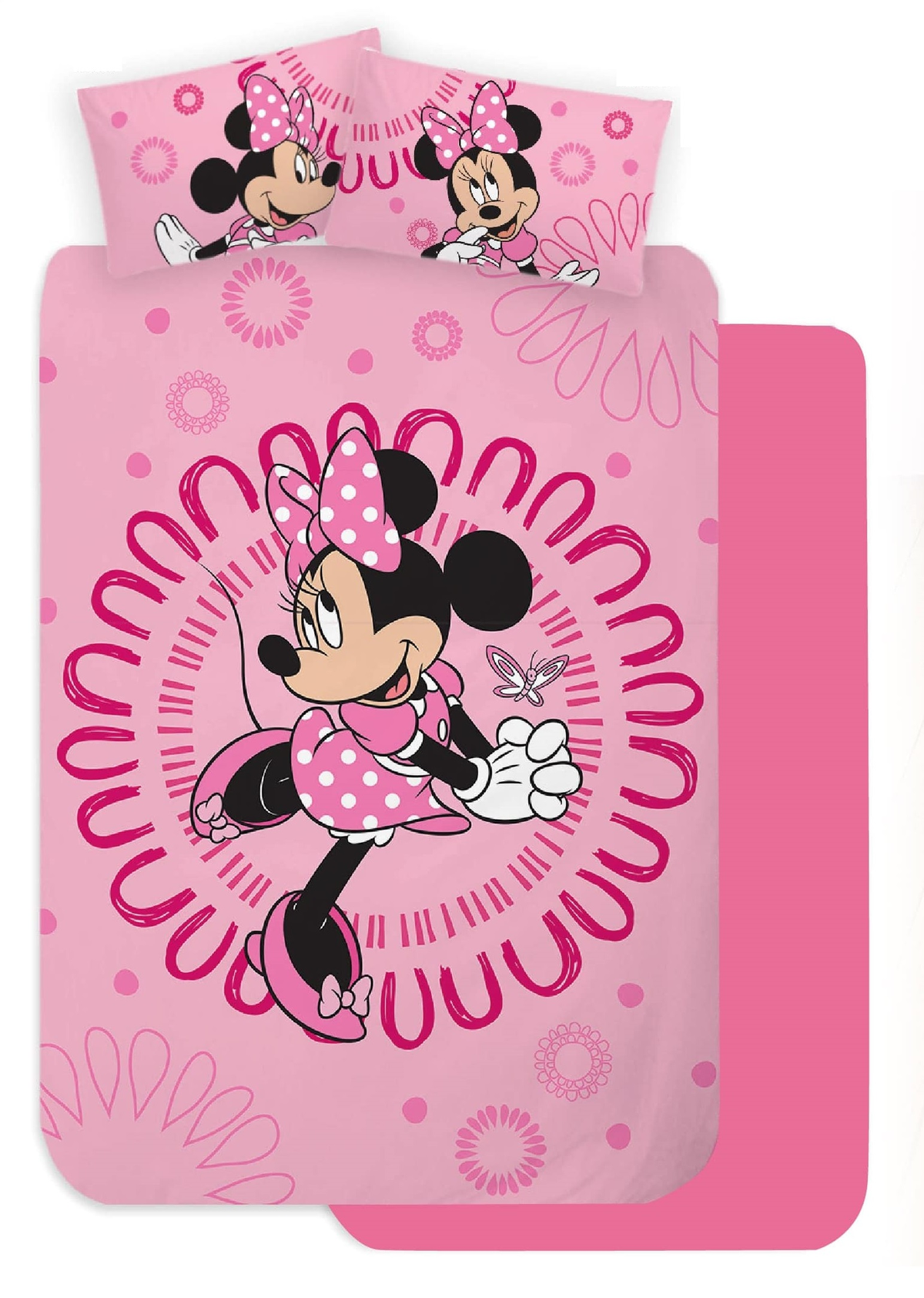 Completo Lenzuola 3 Pezzi Minnie DISNEY per Letto una Piazza e Mezza Lenzuola in 100% Cotone