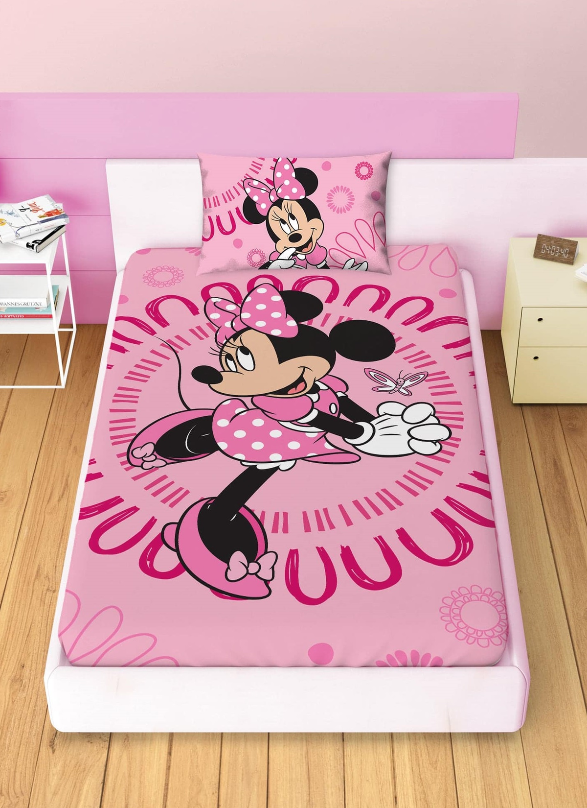 Completo Lenzuola 3 Pezzi Minnie DISNEY per Letto una Piazza e Mezza Lenzuola in 100% Cotone