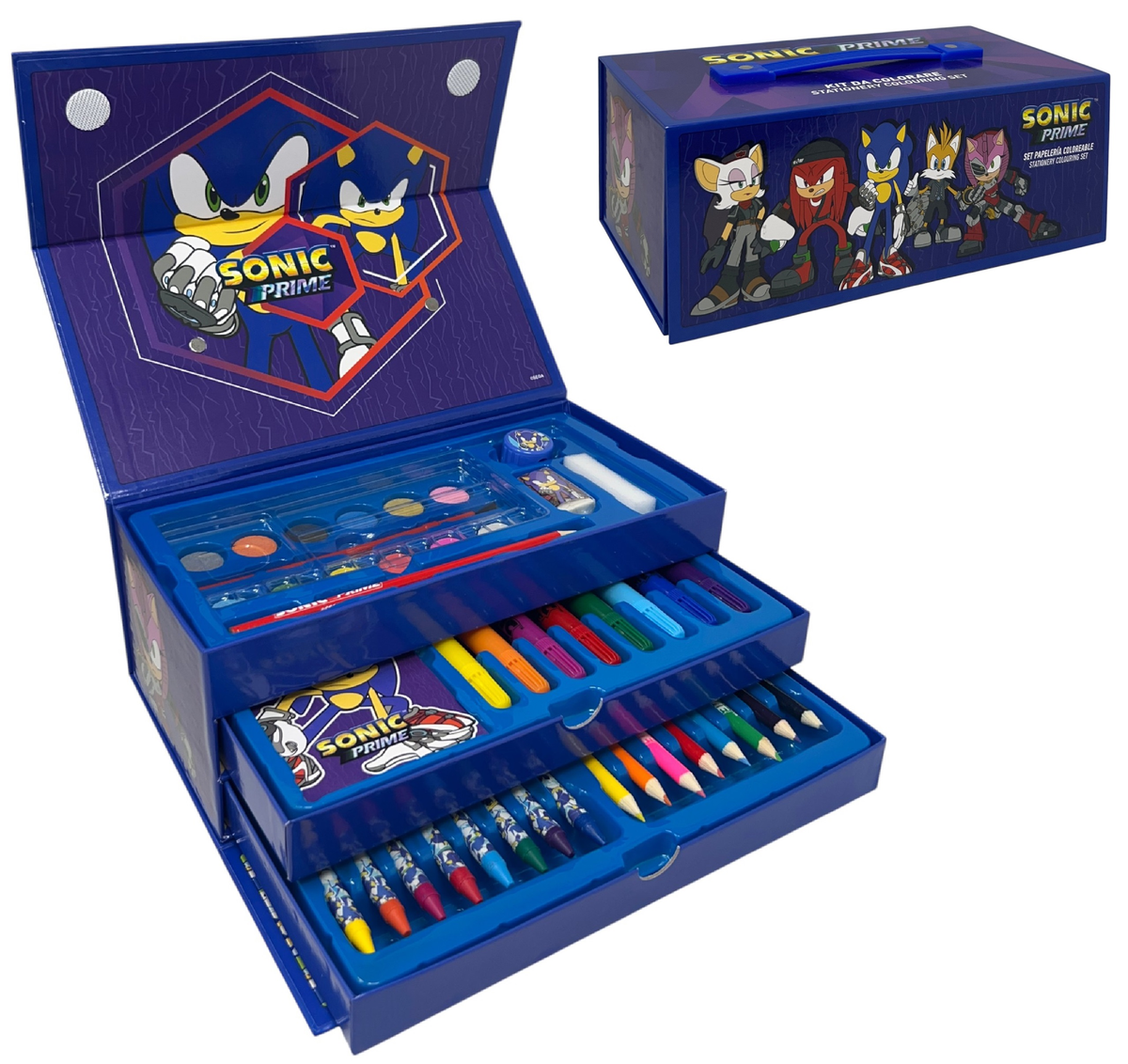 Colori Sonic Prime 52 Pezzi Kit Pennarelli Acquerelli e Pastelli Scatola con Cassetti - 2871